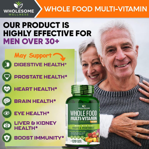 Whole Food Multivitamin for Men - 120 Tablets, Natural Multi Vitamins, Minerals, Organic Extracts