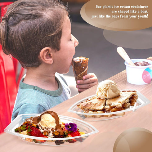 50 Pack Clear Plastic Disposable Dessert Bowls, Ice Cream Sundae Boats for Parties, Concession Stands, Restaurants