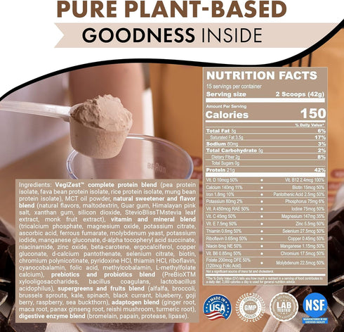 UpNourish Chocolate Vegan Protein Powder - Meal Replacement Shake, Gluten Free, Packed with Essential Vitamins