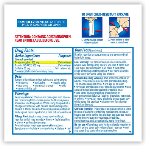 BC MAX Strength Fast Pain Relief Powder, 16 Count Lemonade Flavor Aspirin 500mg and Acetaminophen 500mg Dissolve