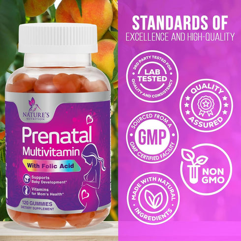 Prenatal Gummy Vitamins for Women - 120 Gummies, Prenatal Multivitamin with Folic Acid, Vitamin A, C, D3, B12 & B6