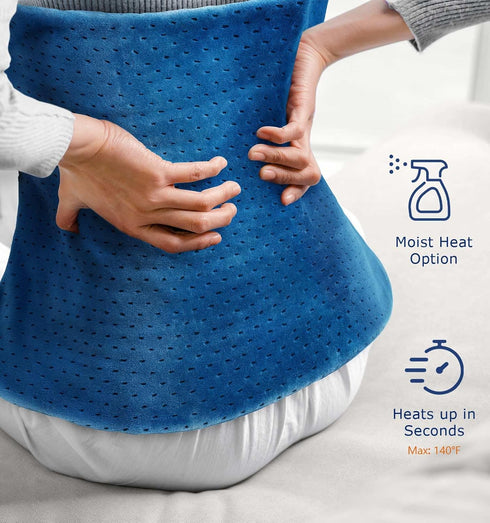 Electric Heating Pad for Back Pain Relief, 33"x 17" for Shoulder, Neck, Cramps, 6 Heat Settings, Auto-Off