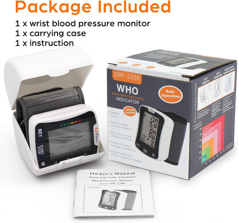 Talking Blood Pressure Monitor for Home Use with Voice Broadcast, Wrist Cuff 5.3"-8.5"