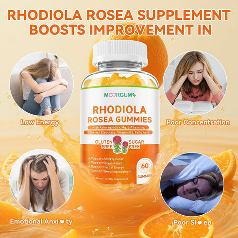 Gummies 60 Count Rhodiola Rosea for Adults & Kids-Adaptogenic Herb-Daily Wellness, Emotions, Slumber Support
