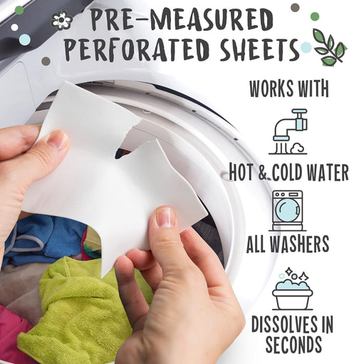 Unscented Laundry Detergent Sheets, 40 Eco Sheets for Up to 80 Loads, Fragrance-Free, Travel Detergent