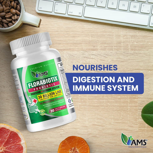 America Medic & Science Florabiotix Probiotic - 30 Capsules - 30 Billion Live Cultures for Digestive Health