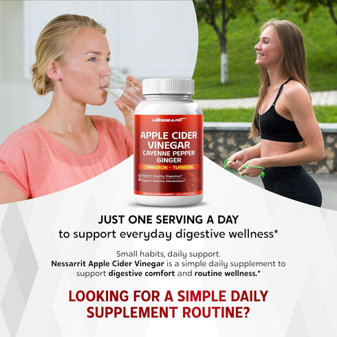 NESSARIT 8,010mg 180 Apple Cider Vinegar with Cayenne Pepper, Ginger, Cinnamon & Turmeric Support Digestion
