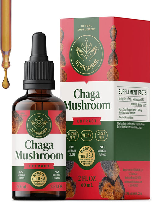 HERBAMAMA Chaga Mushroom Tincture - Vegan Immune Support & Defense with Chaga