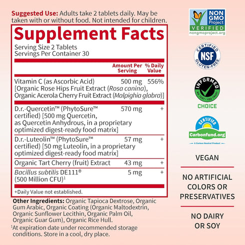 Garden of Life Quercetin Probiotic & Uric Acid Support - 60 tablets - with Tart Cherry, Vitamin C from Organic Acerola,
