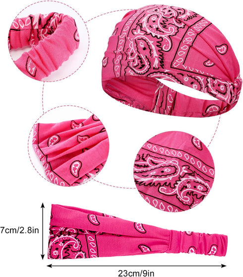 WILLBOND 10 Pcs Non Slip Wide Bandana Headbands for Women, Elastic Boho Bling Rhinestone Hair Accessories for Sports