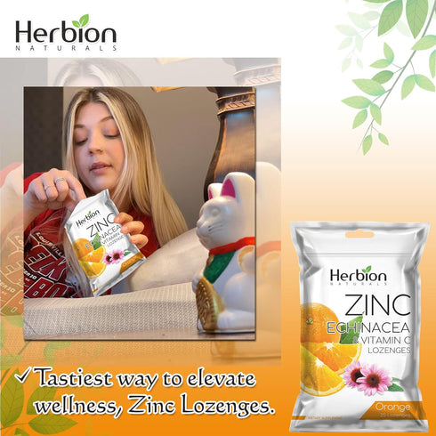 Herbion Naturals Zinc, Echinacea & Vitamin C Lozenges, Natural Orange Flavor, 25 CT Dietary Supplement for Immune