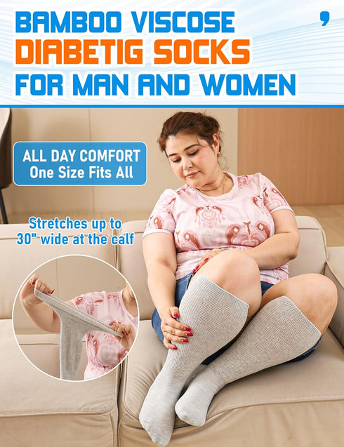 Orthostride Hospital-2 Wide Diabetic Socks for Men Women, Non Slip Grip Extra Long Edema Sock with Thickened Sole