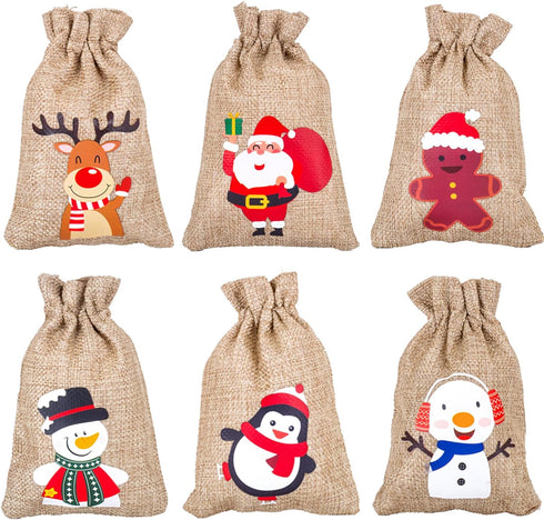 DERAYEE 36Pcs Christmas Jute Burlap Gift Bags, Small Craft Canvas Goodie Bags for Xmas Party Supplies