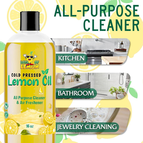 Cold Pressed Lemon Oil, 85% D-Limonene, Dilutes up to 16 Gallons, Concentrated Citrus Power, 16oz All Purpose Cleaner