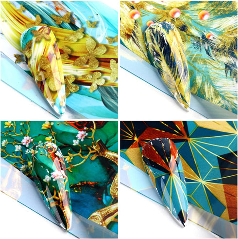 Marble Texture Nail Foil Transfer Stickers, Colorful Oil Painting Designs Nail Foil Decals for Women Girls DIY Tips
