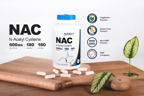 Nutricost N-Acetyl L-Cysteine (NAC) 600mg, 180 Capsules - Gluten Free, Non-GMO