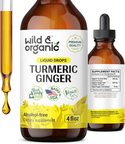 Turmeric Ginger Liquid Supplement - 4 Fl Oz, Organic Turmeric Curcumin and Ginger Tincture with Black Pepper