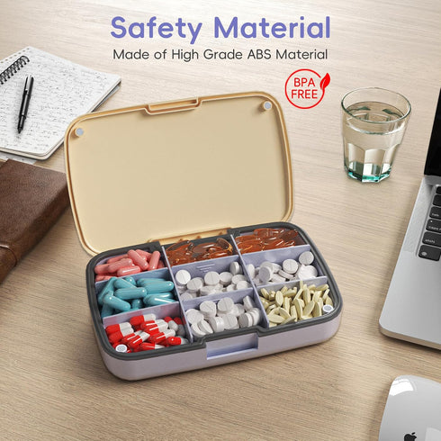 Hostda 9-Compartment Magnetic Pill Organizer - Daily Pill Case with Adjustable Compartments, Waterproof Silicone Seal