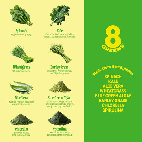8Greens Daily Greens Effervescent Tablets - Superfood Booster, Energy & Immune Support, Lemon Lime, Pack of 1