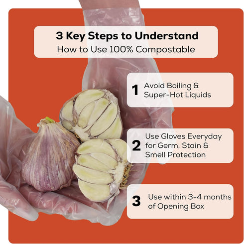 100% Certified Compostable Disposable Gloves S/M/L/XL, Powder & Latex Free, Food Grade Cleaning Germ Protection