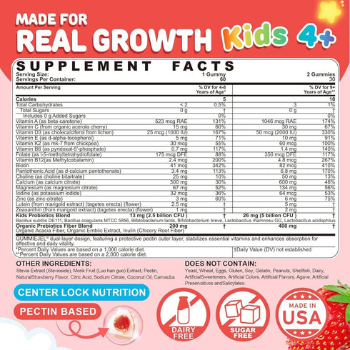 Gummies D3, B12 B6, K2, 4+, 60 Kids Multivitamin + Calcium, Probiotics, Vitamin C, Methylated & Methylfolate, A, E