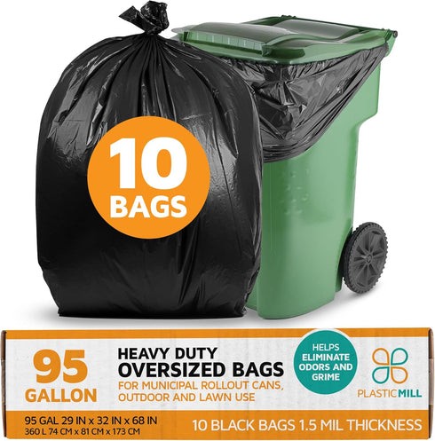 PlasticMill Heavy Duty Trash Bags - Black Garbage Bags - Plastic Trash