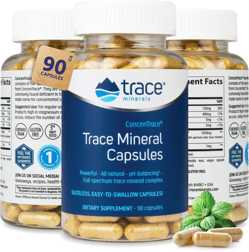 Trace Minerals | ConcenTrace Capsules | Daily Magnesium & Potassium Supplement | Vegan, Non-GMO, Gluten-free | 90