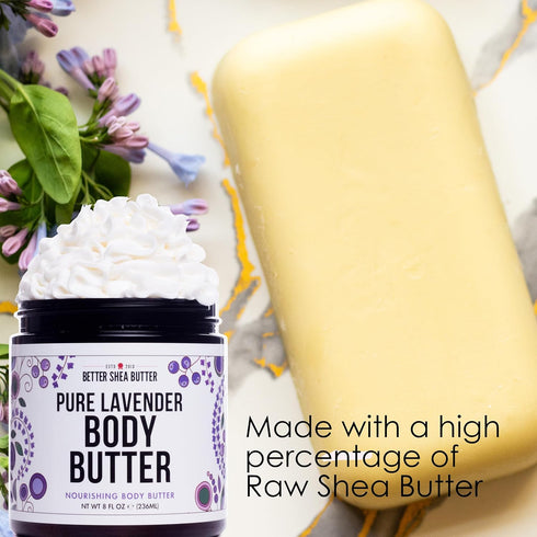 Lavender Body Butter - Natural Lotion with Shea Butter, Jojoba & Lavender Essential Oil, Non-Greasy Moisturizer