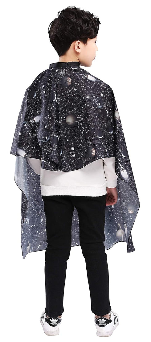 PERFEHAIR Kids Haircut Barber Cape Cover for Hair Cutting and Styling, Black Space Printing for Boys