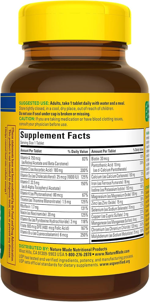 Nature Made Multivitamin Tablets with Iron and Vitamin D3, 130 Count for Daily Nutritional Support
