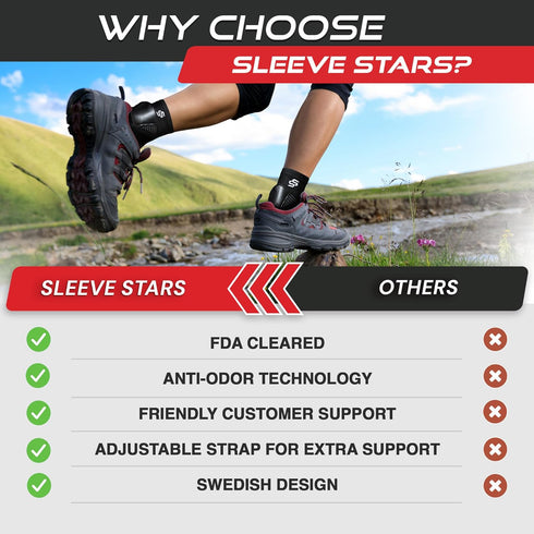 Sleeve Stars Ankle Brace for Sprained Ankle & Plantar Fasciitis Relief, Achilles Tendonitis Brace & Compression Strap