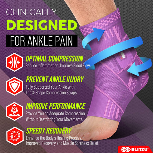 BLITZU Ankle Brace with Adjustable Compression Support Strap for Achilles Tendonitis, Joint Pain Relief