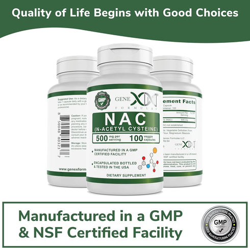GENEX NAC 500mg - N-Acetyl Cysteine Supplement for Liver Health, Non-GMO, Gluten Free, Vegan (100 Capsules)