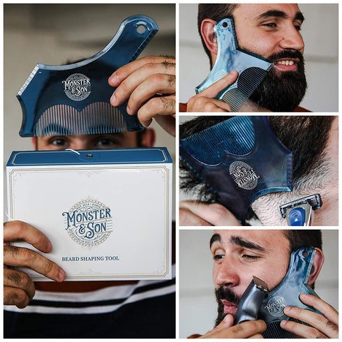 Monster&Son Beard Shaping Tool for Men - Classic Oversized Design, Clear Stencil Shaper for Perfect Symmetry