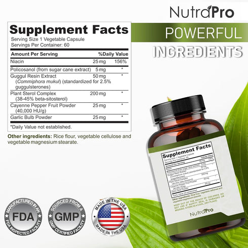 Heart Health Cholesterol Supplements - Cholesterol Health & Heart Support with Plant Sterols, Niacin & Garlic