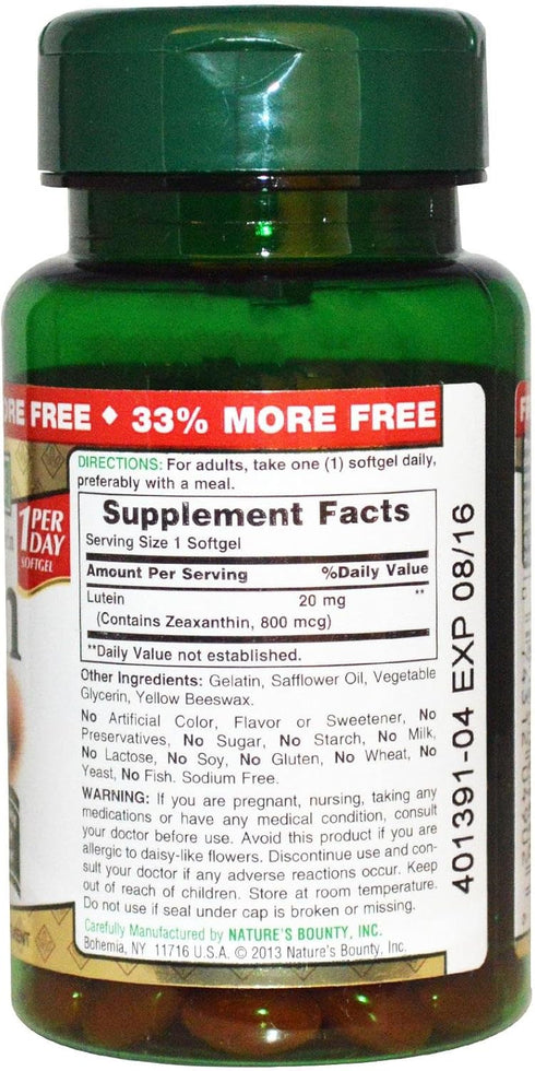 Nature's Bounty Lutein 20mg, 40 Softgels (Pack of 2)