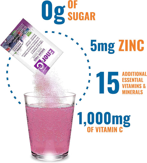 Ener-C Sugar Free Energy Mixed Berry Multivitamin Drink Mix with 1000mg Vitamin C & Electrolytes - 30 Count