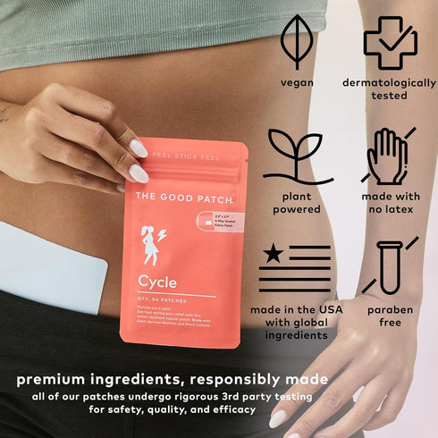 The Good Patch Cycle Period Pain Patch for Cramps, Natural Wearable Wellness, Pain Relief, Large (8 Total Patches)