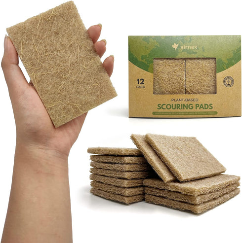 Biodegradable Scrubbing Pads for Dishes - Pack of 12 Coconut Fiber Non-Scratch Scouring Pads
