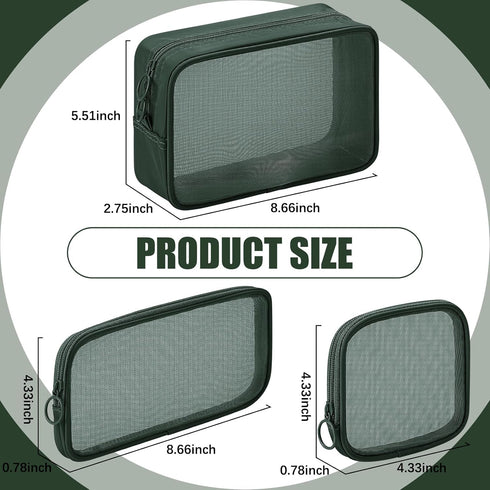 Weewooday 4 Pcs Mesh Makeup Bag Mesh Cosmetic Bag Travel Toiletry Bag Pouch with Zipper Mini Portable Makeup Cosmetic Travel Toiletry Purse Bag for Daily Accessories (Olive Green,Small, Large, Medium)