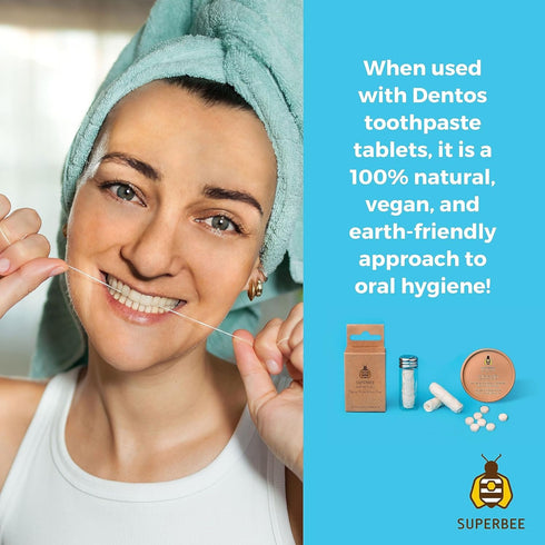 SuperBee Dentos Floss, 3 Spools Natural Corn Fiber Floss for Sensitive Gums, Peppermint Flavored, Vegan Oral Care
