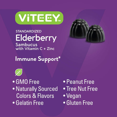 Sambucus Elderberry Gummies for Adults & Teens + Zinc & Vitamin C - Vegan, Gluten Free, Chewable Berry Flavored Gummy