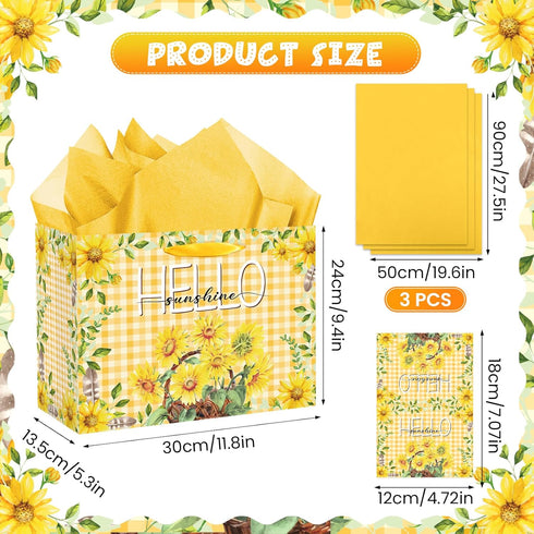 Innovoscape Sunflower Gift Bag Yellow Sunflower Gift Wrapping Bag with Tissue Papers and Card Party Favor Decorations