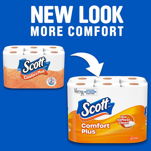 Scott ComfortPlus Toilet Paper - 12 Double Rolls, 231 Sheets per Roll, Septic-Safe, 1-Ply