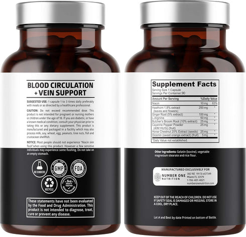 Premium Blood Circulation Supplement for Women and Men, All Natural Blood Flow Support with 8 Powerful Herbs, 90 Caps