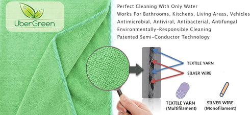 UberGreen Microfiber 4-Pack Cleaning Cloth With Silver - (Blue, Yellow, Green, Rose) - Eco-Friendly Cleaning With Just
