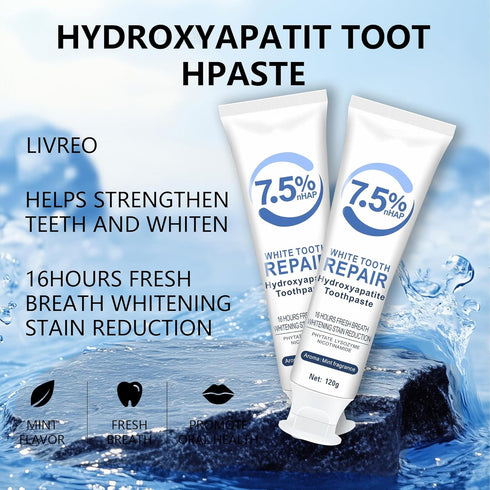 LIVREO Set 4 Pack 7.5% (4) Hydroxyapatite Toothpaste for Enamel Protection and Tooth Strengthening, Gentle