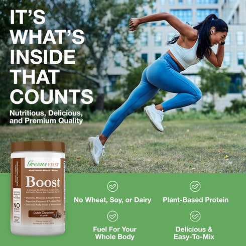 Greens First Boost - Plant-Based Protein & Balanced Nutrition, Superfood Shake Mix, Dairy-Free, Vegan