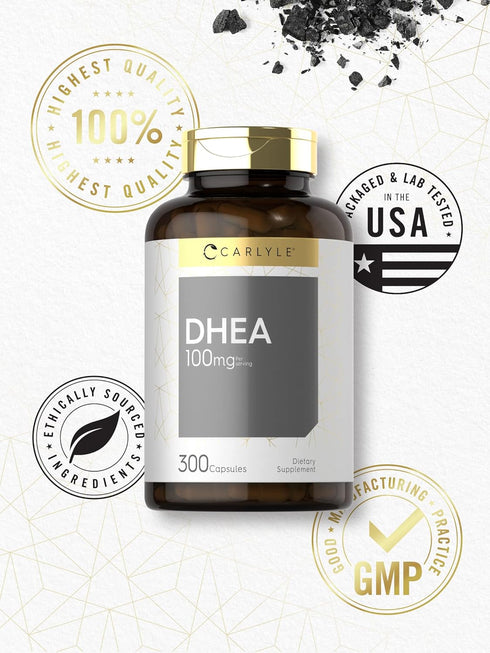 Carlyle DHEA 100mg Supplement, 300 Capsules, Non-GMO & Gluten Free