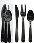 Party Essentials Individually Wrapped Black Plastic Cutlery Pack, Heavy Duty Silverware Kits, 50 Sets of Forks, Spoons,